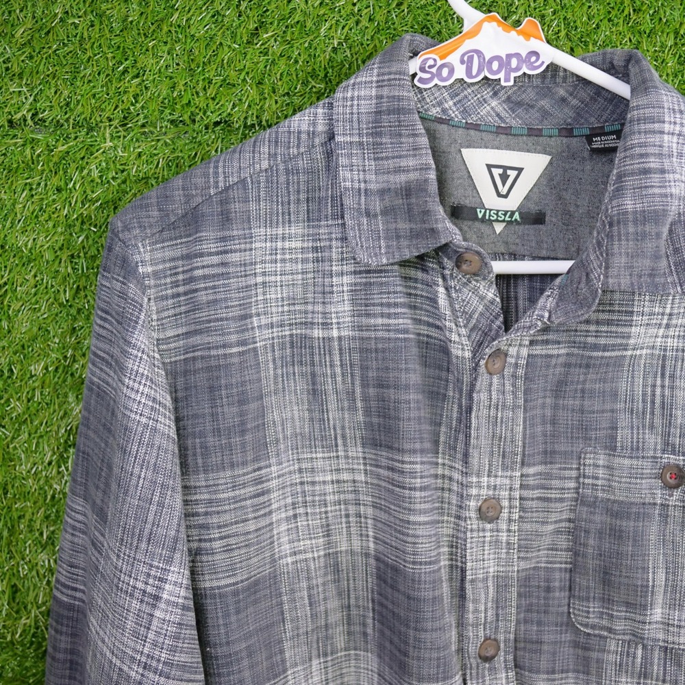 Vissla Button Down Shirt Gray Plaid Long Sleeve - Mens Size M